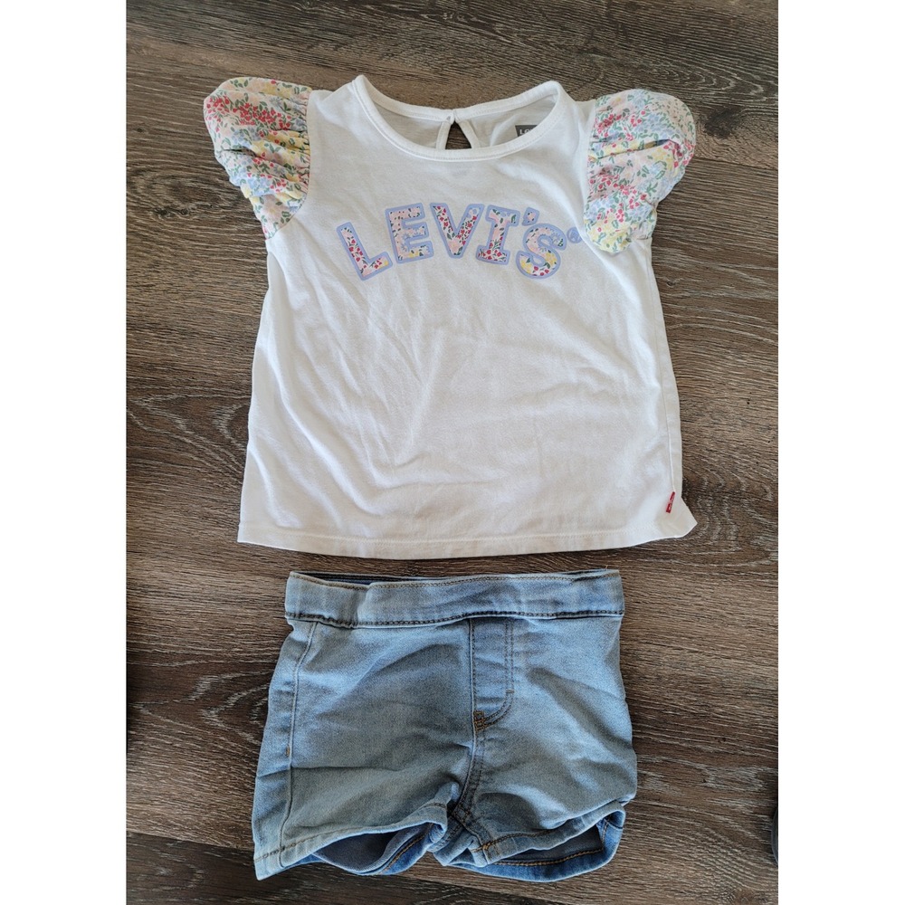 Levis Baby Girls Floral‎ Top & Denim Shorts Outfit Set size 4t #7